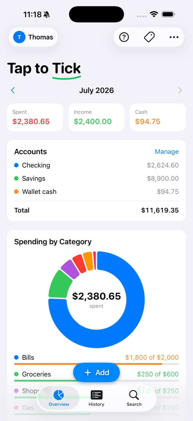 The Tap to Tick overview screen